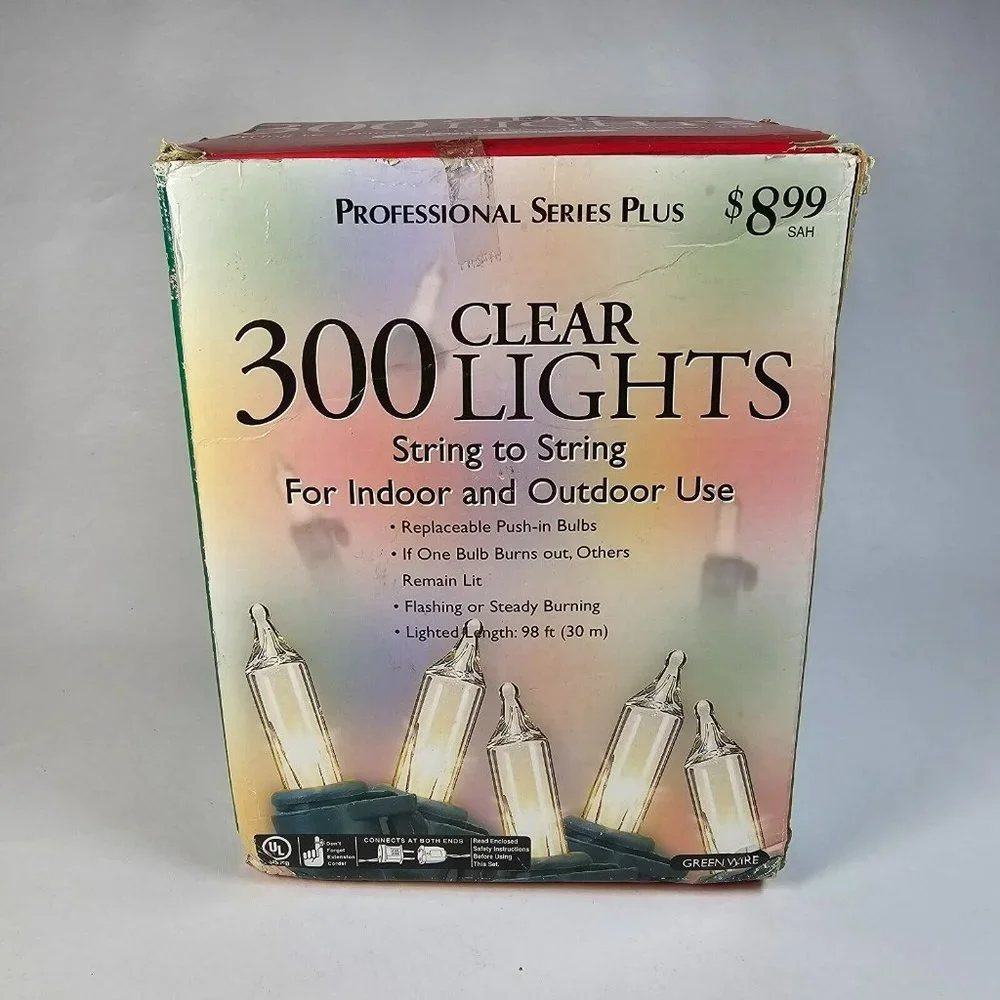 300-Count Steady / Flashing Clear String Lights NEW Green Wire 98ft Pro Series+